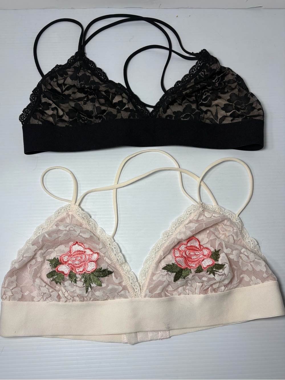 Lord & Taylor Lace Bralette Duo — Black and Blush Pink